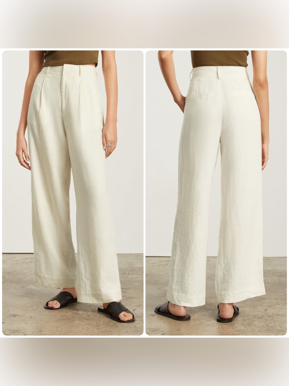 Everlane The Linen Way-High Drape Pant Wide-Leg Bone Cream Size 8